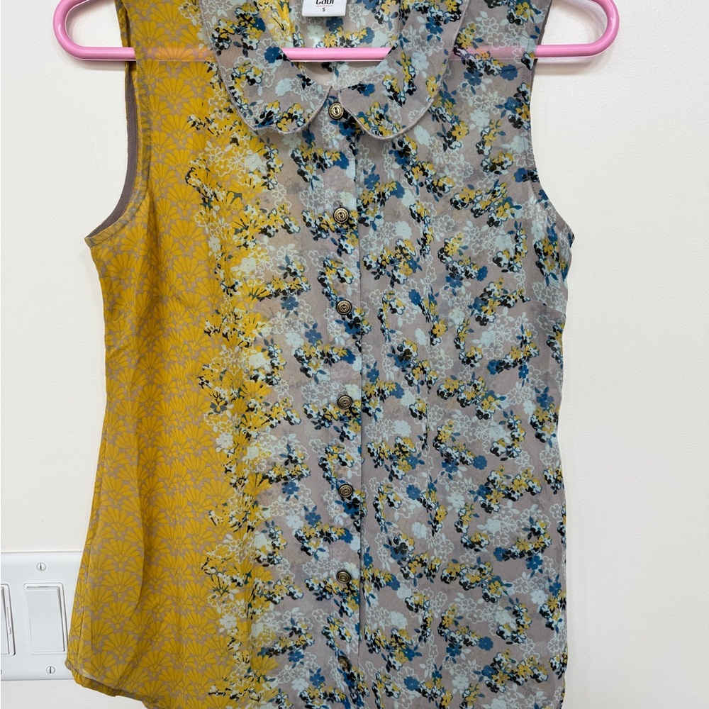 CAbi Floral Button-Up Blouse - Yellow and Gray